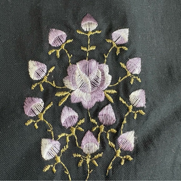 Vtg B. Moss Sz 14 Silk Blend  Black Purple Floral Embroidered Skirt Scallop Hem - Picture 3 of 8